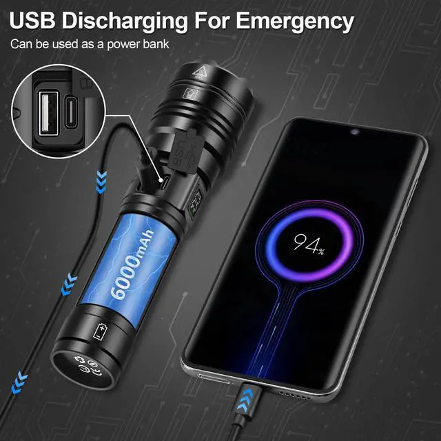 Alt view image 6 of 6 - High Beam Rechargeable Flashlights High Lumens, Super Bright USB C LED Flashlight Long Lasting, Powerful Strong Flash Lights, for Emergency Security Camping