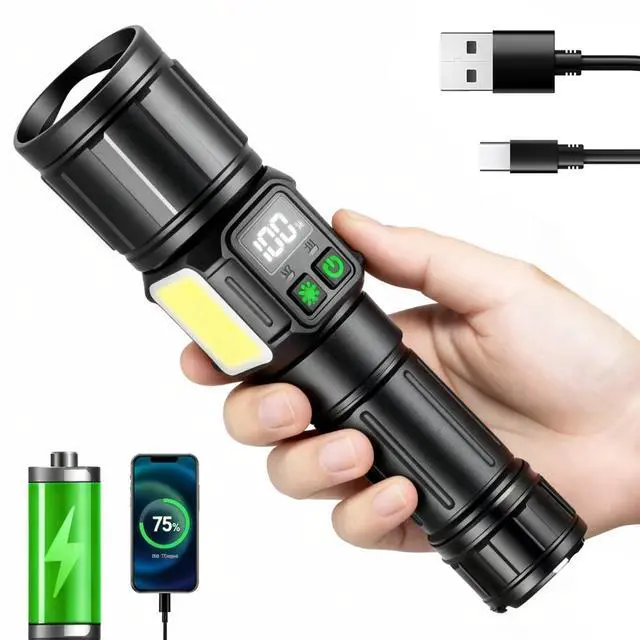 Main image of Super Bright Rechargeable Flashlights High Lumens 20000, LED Flashlight with LCD Digital Display, LED Flash Light Long Lasting,Super Bright Flashlight Powerful, Camping Hiking Home Gift (1)