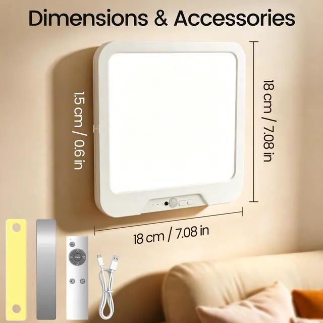 Alt view image 2 of 7 - 7'' Rechargeable Motion Sensor Closet Light Indoor, IP44 Waterproof Magnetic Wireless Battery Operated Ceiling Light with Remote for Shower Stairs Hallway Porch Pantry Garage