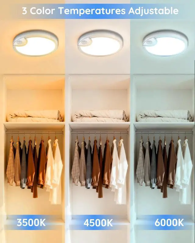 Alt view image 6 of 7 - Rechargeable Motion Sensor Ceiling Light: Closet Lights Motion Sensored, Battery Operated Shower Light for Closet Shower Bathroom Pantry Porch 500LM, No Wired, 2 Pack