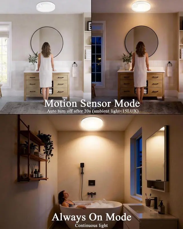 Alt view image 5 of 7 - Rechargeable Motion Sensor Ceiling Light: Closet Lights Motion Sensored, Battery Operated Shower Light for Closet Shower Bathroom Pantry Porch 500LM, No Wired, 2 Pack