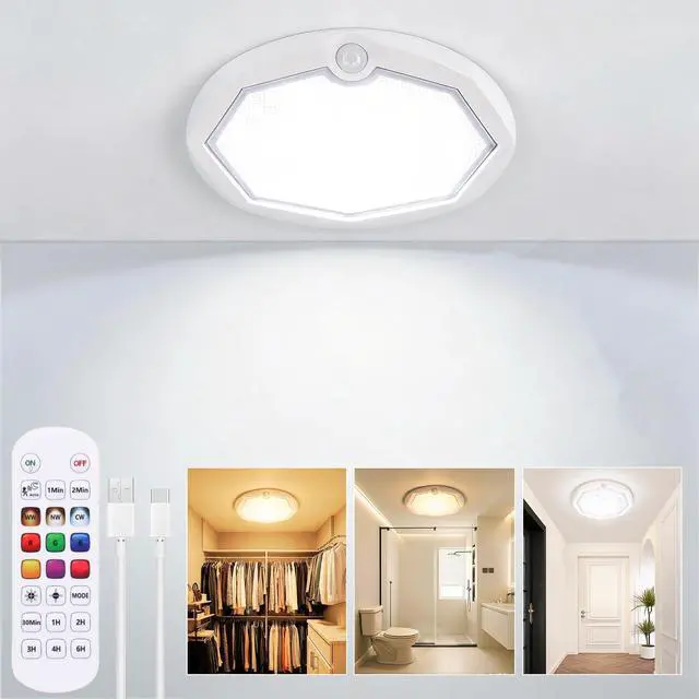 Main image of Rechargeable Motion Sensor Ceiling Light Battery Operated, Cordless RGB Shower Light, 3CCT Closet Lighting, Dimmable LED Lights for Kitchen Dorm Hallway Bedroom Bathroom, 7.8 Inch