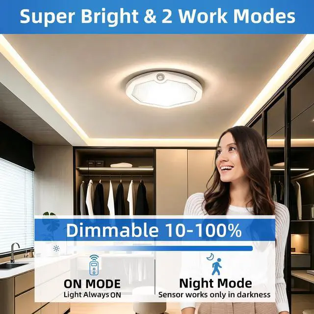 Alt view image 4 of 7 - Rechargeable Motion Sensor Ceiling Light Battery Operated, Cordless RGB Shower Light, 3CCT Closet Lighting, Dimmable LED Lights for Kitchen Dorm Hallway Bedroom Bathroom, 7.8 Inch