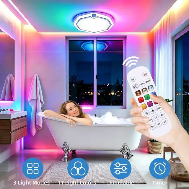 Alt view image 3 of 7 - Rechargeable Motion Sensor Ceiling Light Battery Operated, Cordless RGB Shower Light, 3CCT Closet Lighting, Dimmable LED Lights for Kitchen Dorm Hallway Bedroom Bathroom, 7.8 Inch