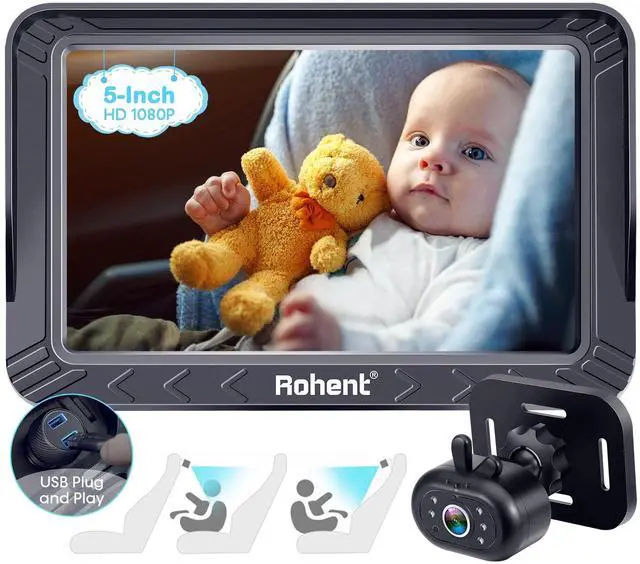 Main image of Baby Car Camera - 5-Inch HD 1080P, Night Vision, Easy Install, Rear & Forward-Facing Seat Camera, USB Powered Baby Camera for Car, Safety for Infants and Kids, No Tools Required