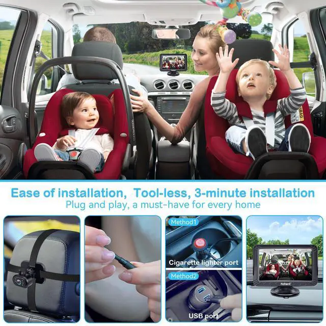 Alt view image 5 of 7 - Baby Car Camera - 5-Inch HD 1080P, Night Vision, Easy Install, Rear & Forward-Facing Seat Camera, USB Powered Baby Camera for Car, Safety for Infants and Kids, No Tools Required