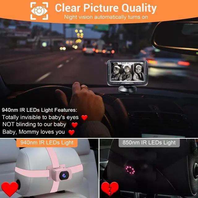 Alt view image 2 of 7 - Car Baby Monitor for Baby Girls - 1080P HD, 360° Adjustable, Night Vision, 150° Wide-Angle Lens, Easy Installation, Perfect for Girls Aged 0-5, Ideal for Parents, Grandparents & Families