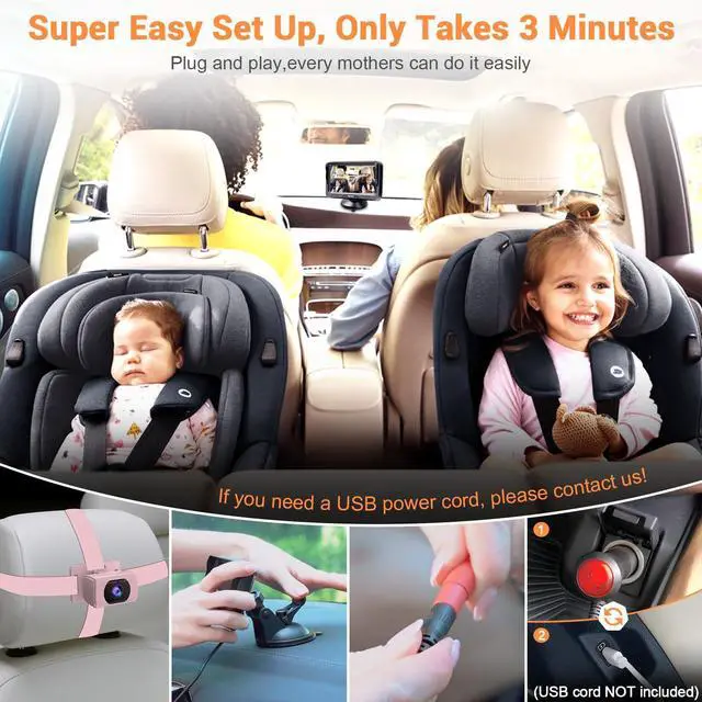 Alt view image 4 of 7 - Car Baby Monitor for Baby Girls - 1080P HD, 360° Adjustable, Night Vision, 150° Wide-Angle Lens, Easy Installation, Perfect for Girls Aged 0-5, Ideal for Parents, Grandparents & Families
