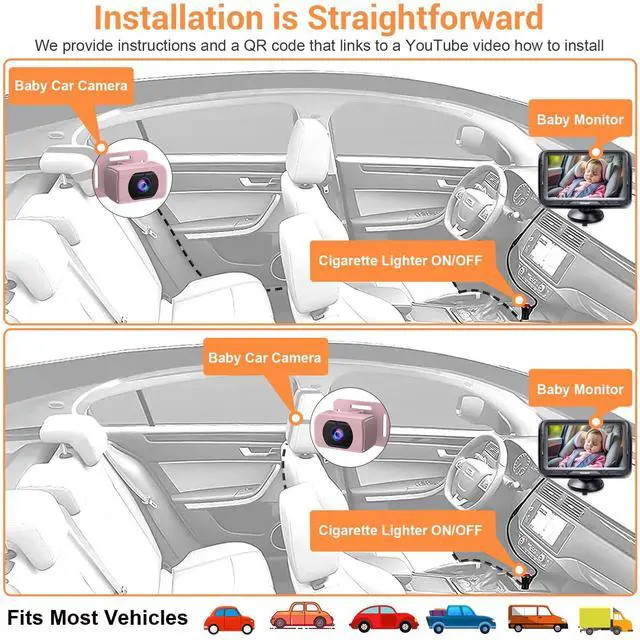 Alt view image 5 of 7 - Car Baby Monitor for Baby Girls - 1080P HD, 360° Adjustable, Night Vision, 150° Wide-Angle Lens, Easy Installation, Perfect for Girls Aged 0-5, Ideal for Parents, Grandparents & Families