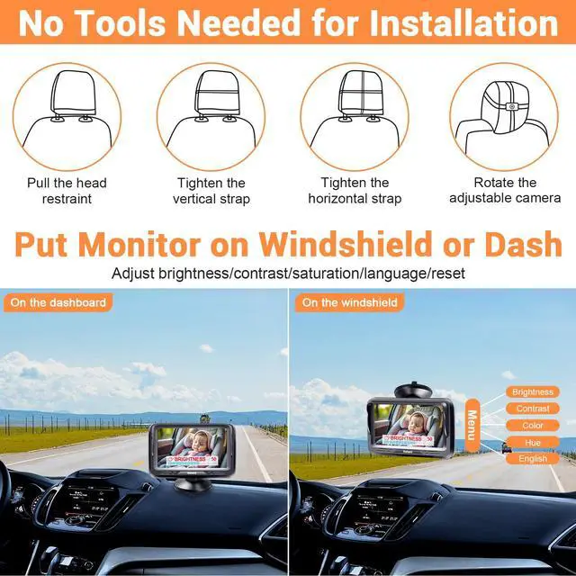 Alt view image 7 of 7 - Car Baby Monitor for Baby Girls - 1080P HD, 360° Adjustable, Night Vision, 150° Wide-Angle Lens, Easy Installation, Perfect for Girls Aged 0-5, Ideal for Parents, Grandparents & Families