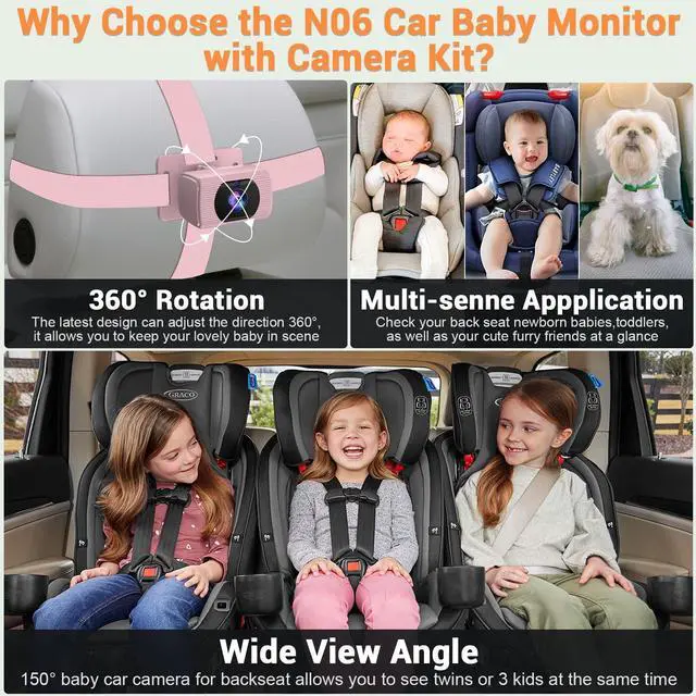 Alt view image 6 of 7 - Car Baby Monitor for Baby Girls - 1080P HD, 360° Adjustable, Night Vision, 150° Wide-Angle Lens, Easy Installation, Perfect for Girls Aged 0-5, Ideal for Parents, Grandparents & Families