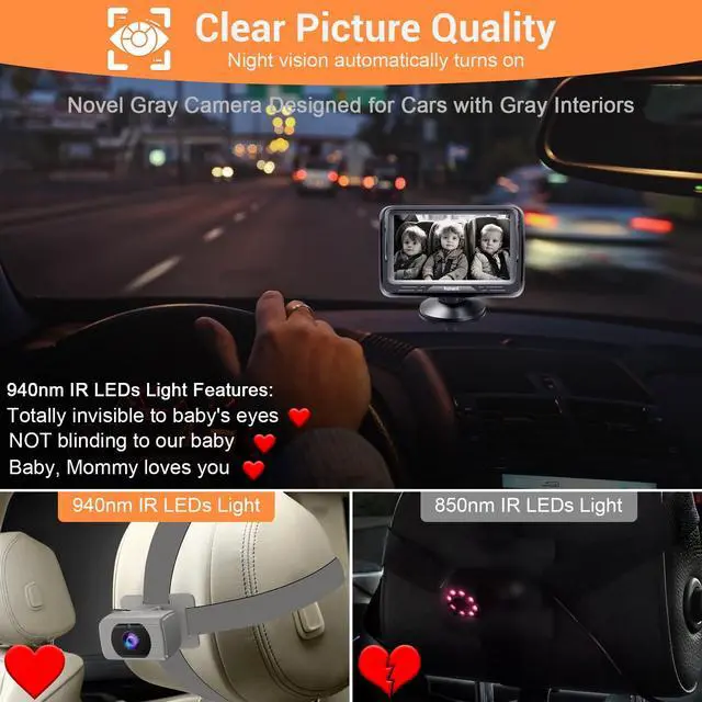 Alt view image 2 of 7 - Baby Car Camera for Rear Facing Infant - 1080P HD, Easy Installation, 360° Adjustable, Night Vision, 150° Wide-Angle Lens, Perfect Match for Car Interiors, Ideal for Parents, Grandparents