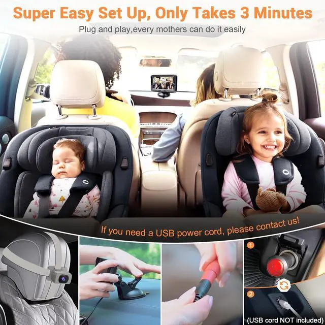 Alt view image 3 of 7 - Baby Car Camera for Rear Facing Infant - 1080P HD, Easy Installation, 360° Adjustable, Night Vision, 150° Wide-Angle Lens, Perfect Match for Car Interiors, Ideal for Parents, Grandparents