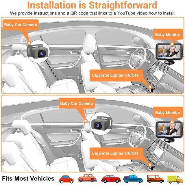 Alt view image 5 of 7 - Baby Car Camera for Rear Facing Infant - 1080P HD, Easy Installation, 360° Adjustable, Night Vision, 150° Wide-Angle Lens, Perfect Match for Car Interiors, Ideal for Parents, Grandparents