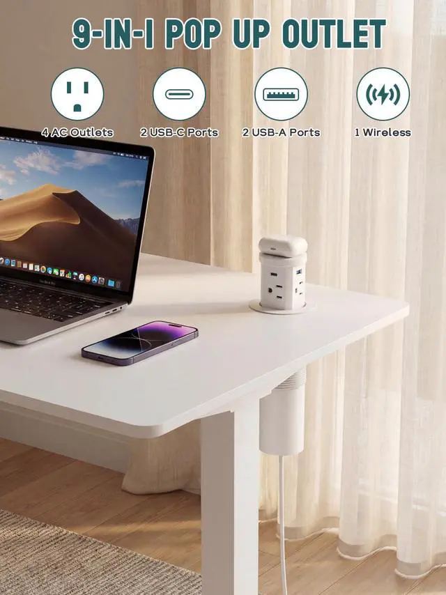 Alt view image 2 of 7 - 2.5'' Pop up Outlet for Countertop with 15W Wireless Charger, 30W USB C,4 USB Ports,4 Outlets,Pop Out Power Electrical Outlet 15Amp 1875W,ETL Listed,Countertop Outlet for Home Kitchen Office (White)
