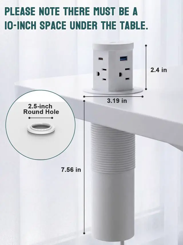 Alt view image 4 of 7 - 2.5'' Pop up Outlet for Countertop with 15W Wireless Charger, 30W USB C,4 USB Ports,4 Outlets,Pop Out Power Electrical Outlet 15Amp 1875W,ETL Listed,Countertop Outlet for Home Kitchen Office (White)
