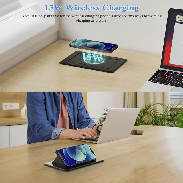 Alt view image 2 of 7 - Pop Up Outlet for Countertop with 20W USB C, Pop up Power Outlet with 15W Wireless Charging, 2 AC Outlets and 18W USB A Ports, Recessed Power Strip with 6FT Cords for Office, Conference, Bedroom,Black