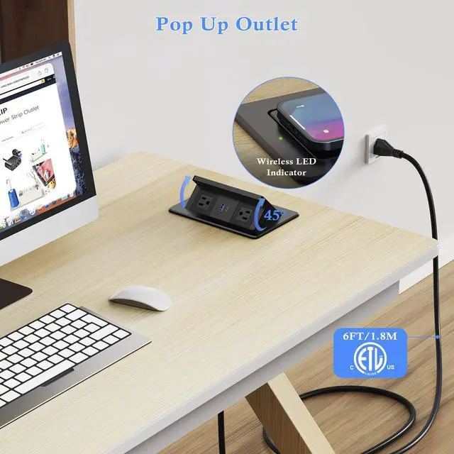 Alt view image 5 of 7 - Pop Up Outlet for Countertop with 20W USB C, Pop up Power Outlet with 15W Wireless Charging, 2 AC Outlets and 18W USB A Ports, Recessed Power Strip with 6FT Cords for Office, Conference, Bedroom,Black