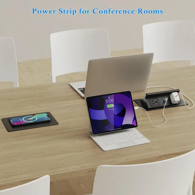 Alt view image 7 of 7 - Pop Up Outlet for Countertop with 20W USB C, Pop up Power Outlet with 15W Wireless Charging, 2 AC Outlets and 18W USB A Ports, Recessed Power Strip with 6FT Cords for Office, Conference, Bedroom,Black