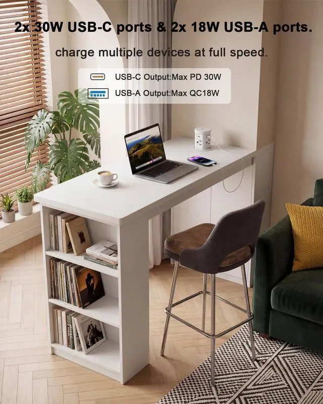 Alt view image 3 of 7 - 2.4" Pop Up Outlet with 30W USB-C, Haiaoyyds Recessed Power Strip with 4 AC Outlets & 4 USB Ports, 15W Wireless Charger, 1.5M Cord, Desk Outlets for Countertops, Kitchen Island (White)