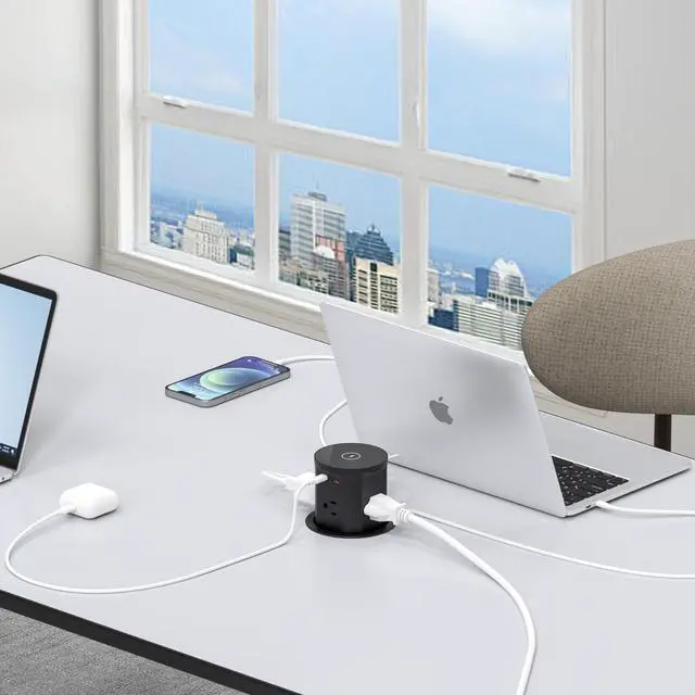 Alt view image 3 of 6 - Pop Up Outlet for Countertop with 15W Wireless Charger, 20W USB C Fast Charging & 4 AC Outlet, 3.35 (85mm) Hole Desk Pop Out Outlet for Office, Conference, Kitchen Countertop(Black)