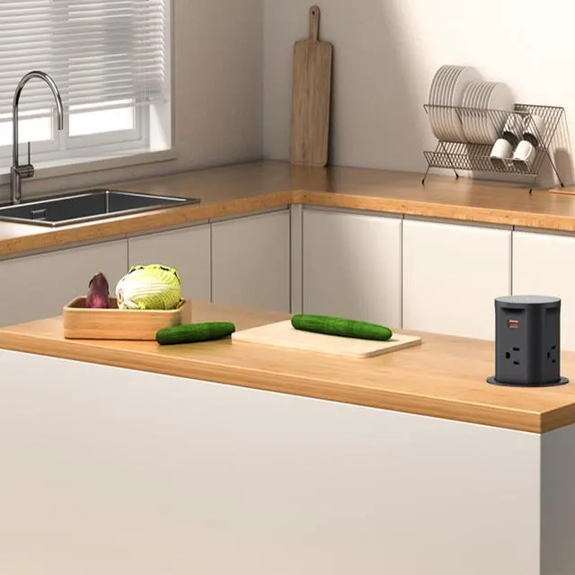 Alt view image 4 of 6 - Pop Up Outlet for Countertop with 15W Wireless Charger, 20W USB C Fast Charging & 4 AC Outlet, 3.35 (85mm) Hole Desk Pop Out Outlet for Office, Conference, Kitchen Countertop(Black)