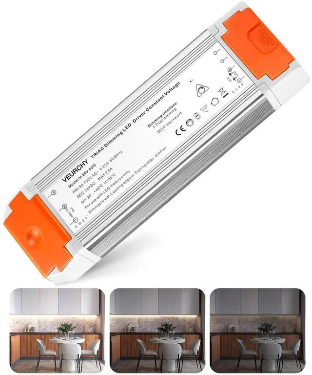 Main image of 24V Dimmable LED Driver, 60 Watt Dimmable LED Power Supply AC 120V to DC 24V Compatible with Lutron & Leviton Dimmer Switches, 24 Volt Led Transformer 60W for Strip Lights Smooth Dimming