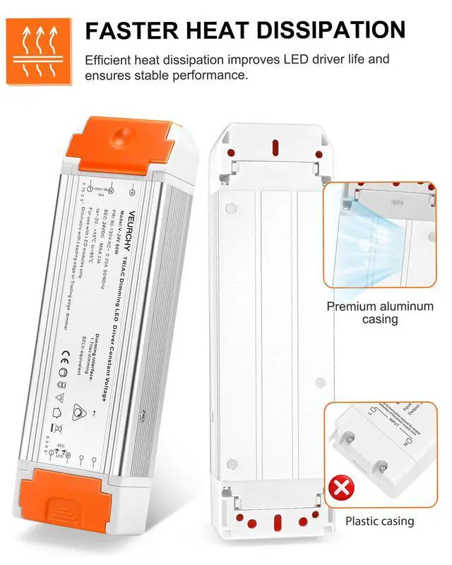 Alt view image 4 of 7 - 24V Dimmable LED Driver, 60 Watt Dimmable LED Power Supply AC 120V to DC 24V Compatible with Lutron & Leviton Dimmer Switches, 24 Volt Led Transformer 60W for Strip Lights Smooth Dimming