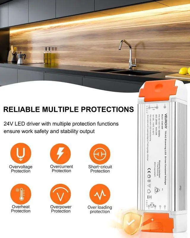 Alt view image 6 of 7 - 24V Dimmable LED Driver, 60 Watt Dimmable LED Power Supply AC 120V to DC 24V Compatible with Lutron & Leviton Dimmer Switches, 24 Volt Led Transformer 60W for Strip Lights Smooth Dimming