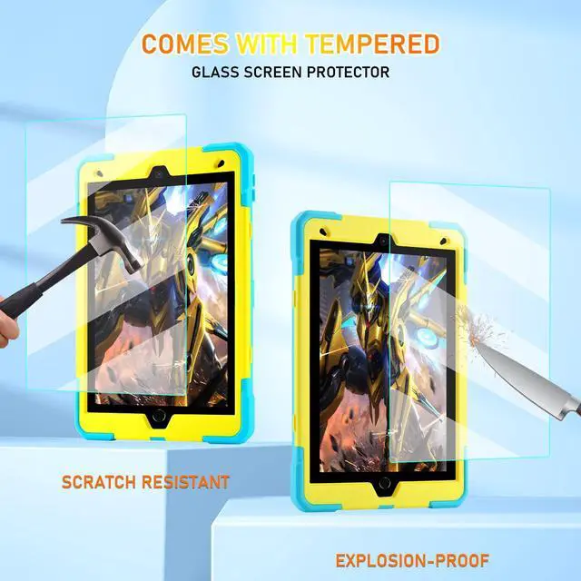Alt view image 4 of 7 - for iPad 9th/8th/7th Generation Case, iPad 10.2 Case 2021/2020/2019, Rugged Heavy Duty Shockproof Protective Kids Case with Screen Protector/360° Rotating Folding Stand/Pencil Holder/Shoulder Strap