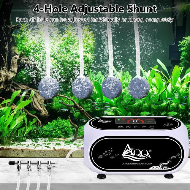 Alt view image 3 of 7 - 10W Rechargeable Aquarium Air Pump, Portable Battery Powered Fish Tank Aerator with 5 Outlets and Power Bank Function, 80-200 Hrs Runtime, Ultra Quiet Oxygen Pump for Large Tank 50-200 Gallon