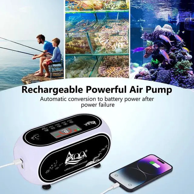 Alt view image 4 of 7 - 10W Rechargeable Aquarium Air Pump, Portable Battery Powered Fish Tank Aerator with 5 Outlets and Power Bank Function, 80-200 Hrs Runtime, Ultra Quiet Oxygen Pump for Large Tank 50-200 Gallon