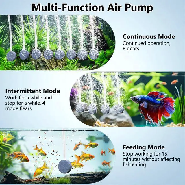 Alt view image 5 of 7 - 10W Rechargeable Aquarium Air Pump, Portable Battery Powered Fish Tank Aerator with 5 Outlets and Power Bank Function, 80-200 Hrs Runtime, Ultra Quiet Oxygen Pump for Large Tank 50-200 Gallon