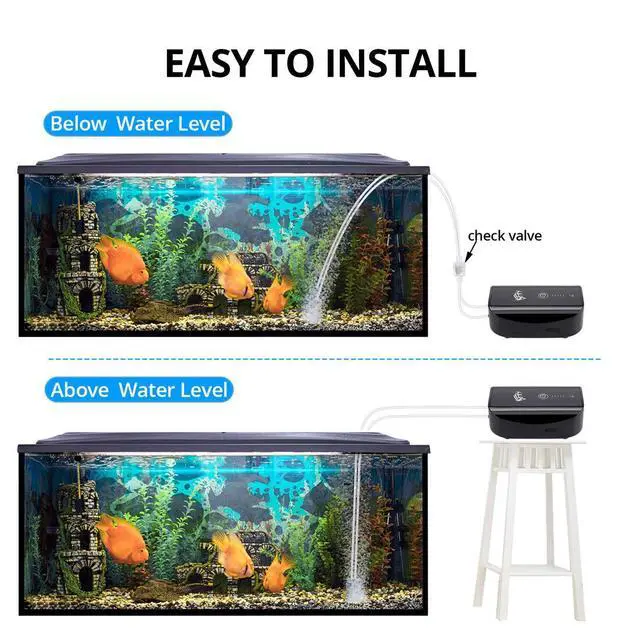 Alt view image 3 of 7 - Aquarium Air Pump, Battery Rechargeable Portable Bubbles Oxygen Pump for Fresh & Saltwater Aquariums with Air Stone, Tubes, USB Cable and Adapter (2.5 W for 1-140Gal Tank)