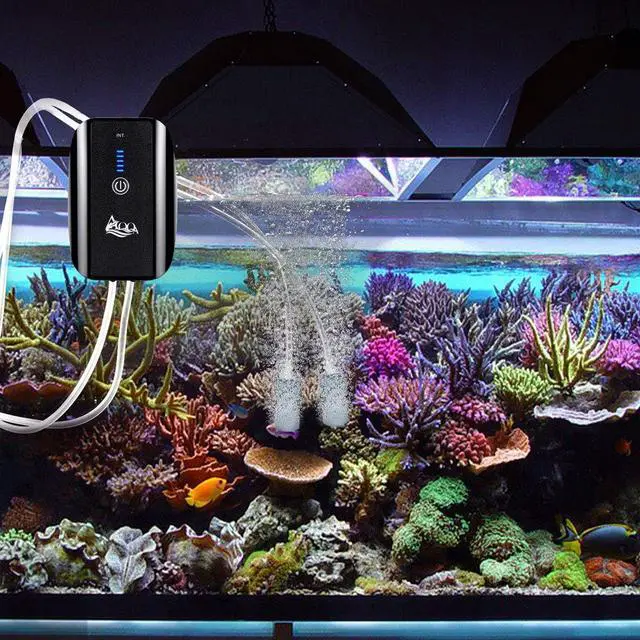Alt view image 6 of 7 - Aquarium Air Pump, Battery Rechargeable Portable Bubbles Oxygen Pump for Fresh & Saltwater Aquariums with Air Stone, Tubes, USB Cable and Adapter (2.5 W for 1-140Gal Tank)