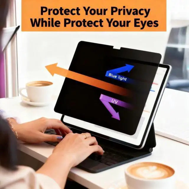 Alt view image 4 of 7 - Magnetic Privacy Screen Protector for iPad Pro 13 Inch (M4/M5, 2024/2025), Removable & Reusable Anti Blue Light Glare Spy Private Filter Black Security Screen Filter for School, Office