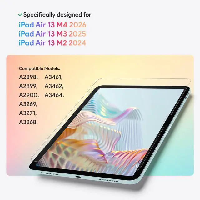 Alt view image 2 of 6 - 2 Pack Paperfeel Glass Screen Protector Compatible with iPad Air 13 Inch M4/M3/M2 (2026/2025/2024), Matte Surface, Tempered Glass with Bubble-Free Installation Tray
