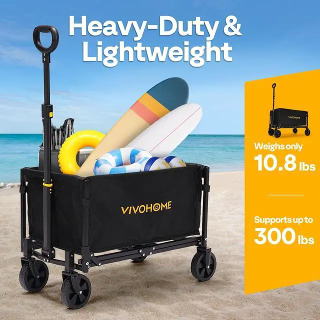 Alt view image 2 of 7 - Collapsible Wagon Cart Lightweight Portable Folding Utility Wagons with All-Terrain Wheels for Grocery Sports Garden Shopping Camping