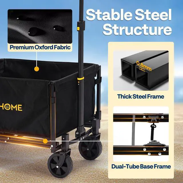 Alt view image 4 of 7 - Collapsible Wagon Cart Lightweight Portable Folding Utility Wagons with All-Terrain Wheels for Grocery Sports Garden Shopping Camping