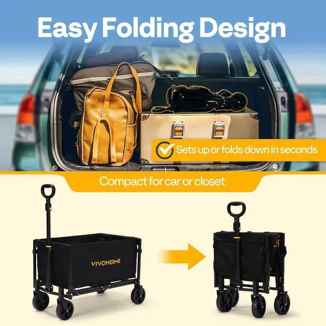 Alt view image 5 of 7 - Collapsible Wagon Cart Lightweight Portable Folding Utility Wagons with All-Terrain Wheels for Grocery Sports Garden Shopping Camping