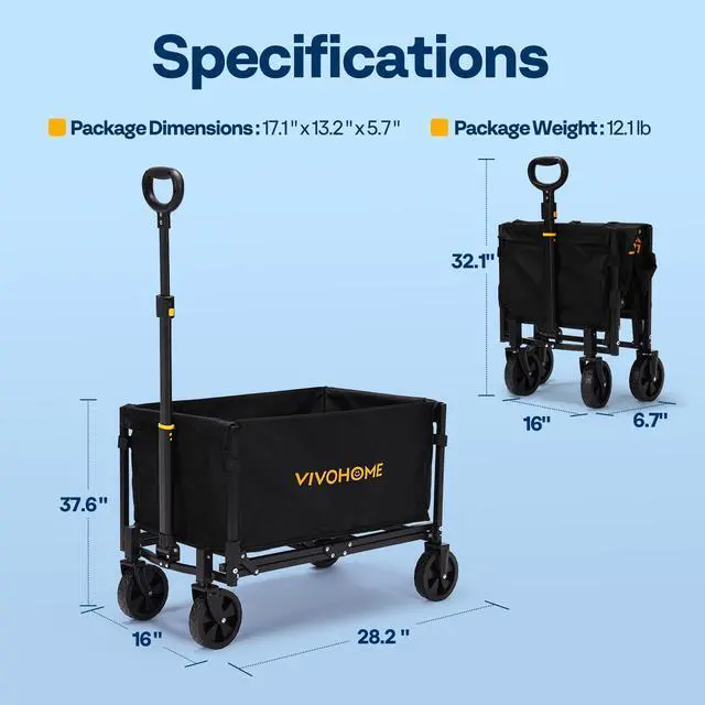 Alt view image 7 of 7 - Collapsible Wagon Cart Lightweight Portable Folding Utility Wagons with All-Terrain Wheels for Grocery Sports Garden Shopping Camping