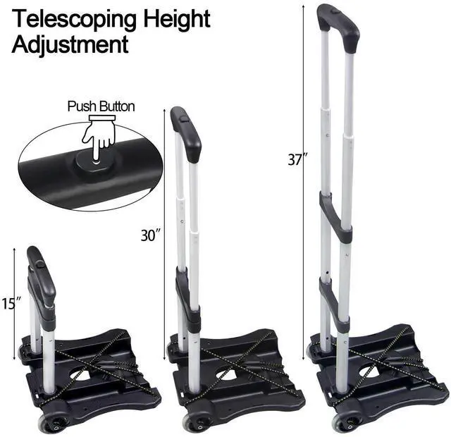 Alt view image 2 of 7 - Folding Hand Truck and Dolly 110-lbs Lightweight Portable Luggage Cart for School Travel Office Moving (Black)