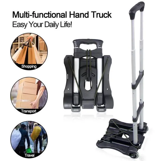 Alt view image 4 of 7 - Folding Hand Truck and Dolly 110-lbs Lightweight Portable Luggage Cart for School Travel Office Moving (Black)
