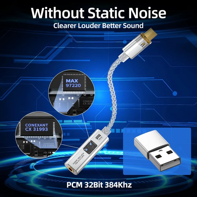 Alt view image 2 of 7 - USB C to 3.5mm Audio Adapter Equipped with Dual DAC Chip CX31993&MAX97220, Audio Dongle with HiFi Amplifier, USB C to 3.5mm Headphone Aux Converter & USB A Adapter for Android iPhone iPad PC Mac