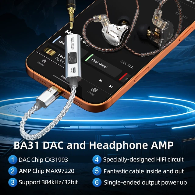 Alt view image 3 of 7 - USB C to 3.5mm Audio Adapter Equipped with Dual DAC Chip CX31993&MAX97220, Audio Dongle with HiFi Amplifier, USB C to 3.5mm Headphone Aux Converter & USB A Adapter for Android iPhone iPad PC Mac