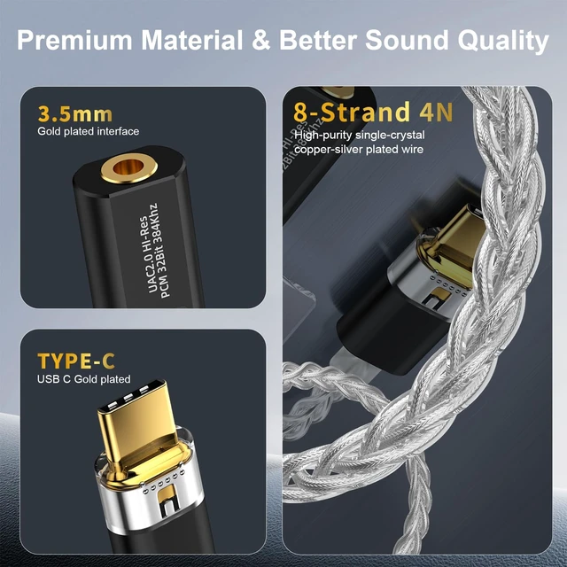 Alt view image 7 of 7 - USB C to 3.5mm Audio Adapter Equipped with Dual DAC Chip CX31993&MAX97220, Audio Dongle with HiFi Amplifier, USB C to 3.5mm Headphone Aux Converter & USB A Adapter for Android iPhone iPad PC Mac