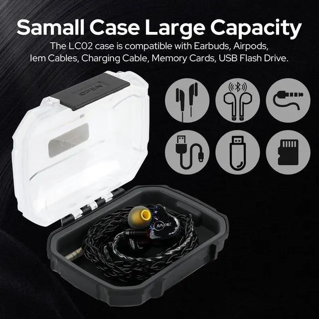 Alt view image 2 of 7 - LC02 in Ear Monitor Case, Portable Earbud Hard Case, Waterproof Earphone Storage Box, Travel Carrying Case for Headphones and IEM Cables, Fit for ZS10 PRO Cadenza Supermix4 Hype4 Zero:2 Zonie