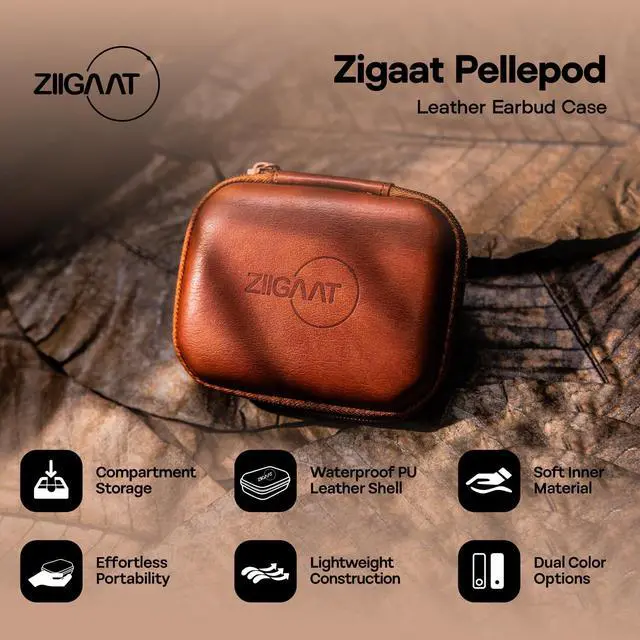Alt view image 2 of 7 - ZiiGaat PELLEPOD Leather Earbud Case, Waterproof IEM Storage Box, Hard Carrying Bag, Protective Storage Box, Fit for Earphone ZS10 Pro, Zero: 2, EM6L, EW300, SuperMix 4, Orchestra Lite (Brown)