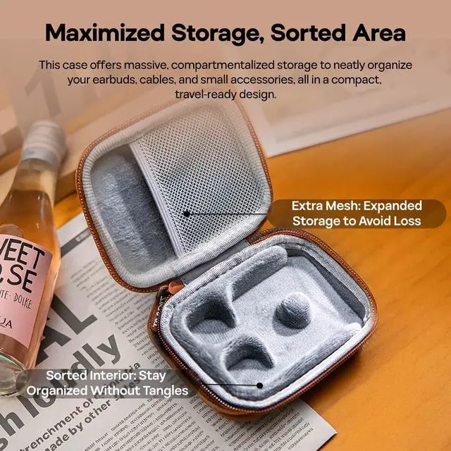 Alt view image 3 of 7 - ZiiGaat PELLEPOD Leather Earbud Case, Waterproof IEM Storage Box, Hard Carrying Bag, Protective Storage Box, Fit for Earphone ZS10 Pro, Zero: 2, EM6L, EW300, SuperMix 4, Orchestra Lite (Brown)