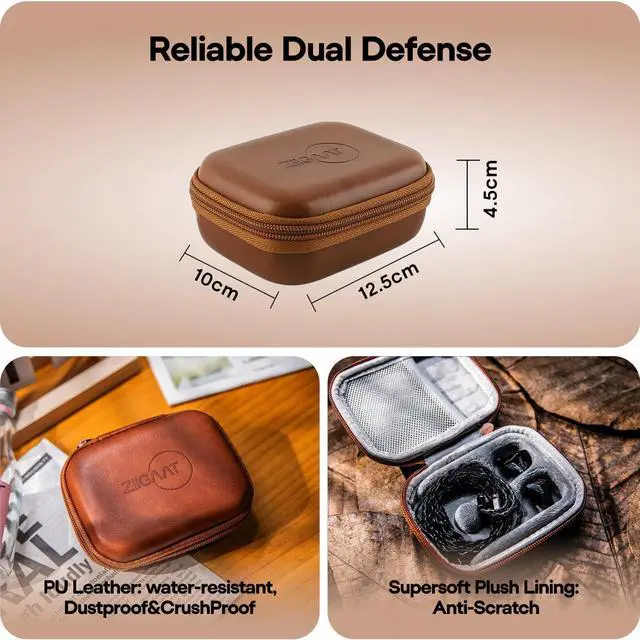 Alt view image 4 of 7 - ZiiGaat PELLEPOD Leather Earbud Case, Waterproof IEM Storage Box, Hard Carrying Bag, Protective Storage Box, Fit for Earphone ZS10 Pro, Zero: 2, EM6L, EW300, SuperMix 4, Orchestra Lite (Brown)